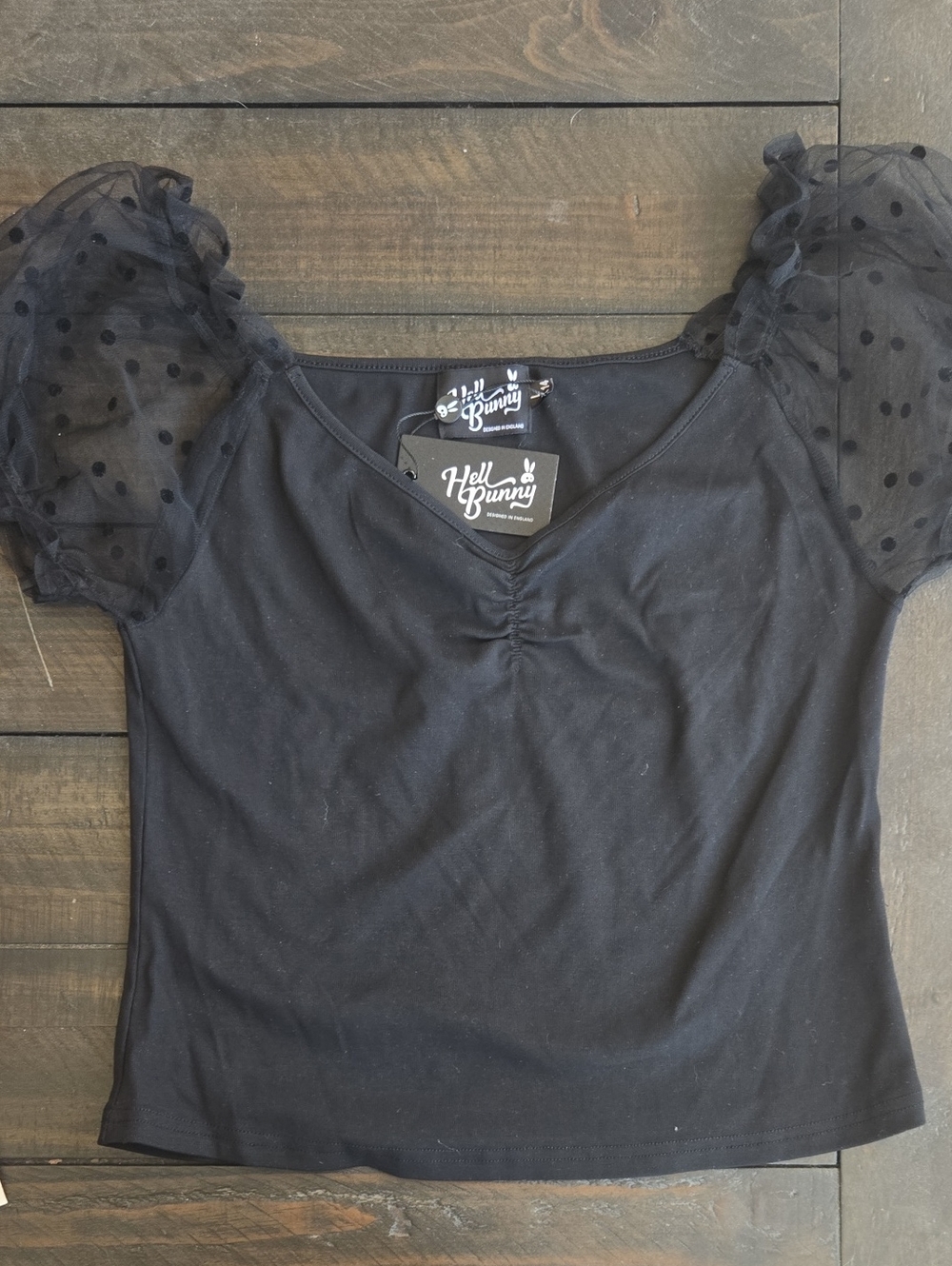 Hell Bunny Black Puff Sleeve V-Neck Top
